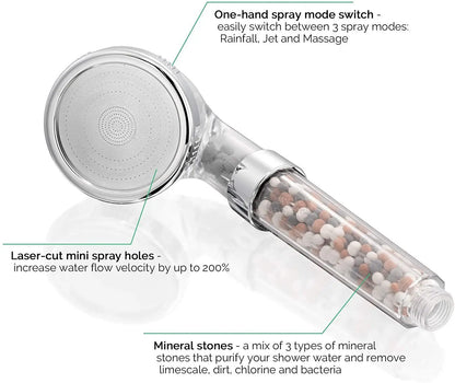 High-Pressure Shower Head with Filter – 3 Adjustable Modes