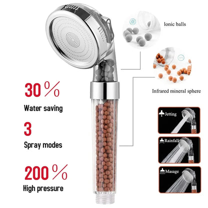 High-Pressure Shower Head with Filter – 3 Adjustable Modes